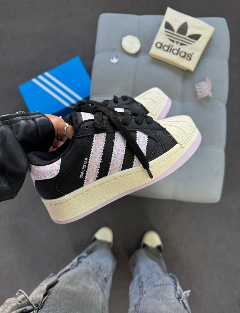 Super Star plataforma -  Preto/rosa brilho