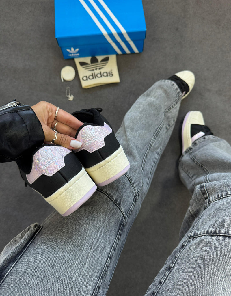 Super Star plataforma -  Preto/rosa brilho