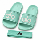 Kit Alo Slide + Tiara aqua-green — par e tiara em estúdio