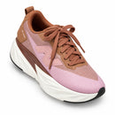 New Balance FuelCell Rebel V5 Caramelo/Rosê — vista superior oblíqua adaptada