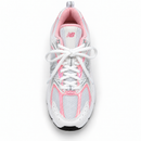 New Balance 530 Branco/Rosa — vista superior, ponta para baixo