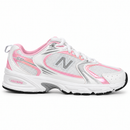 New Balance 530 Branco/Rosa — lateral, ponta para a direita