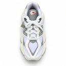 New Balance 9060 Branco Croco/Cinza — vista superior vertical, ponta para baixo