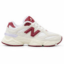 New Balance 9060 Branco/Bordo — lateral, ponta para a direita