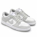 Nike Dunk Low Pro Luxo Cinza Branco - par em diagonal