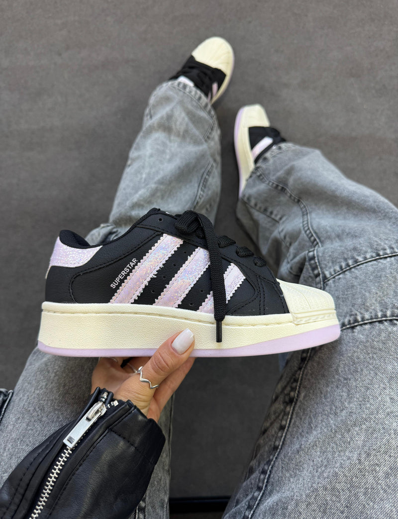 Super Star plataforma -  Preto/rosa brilho